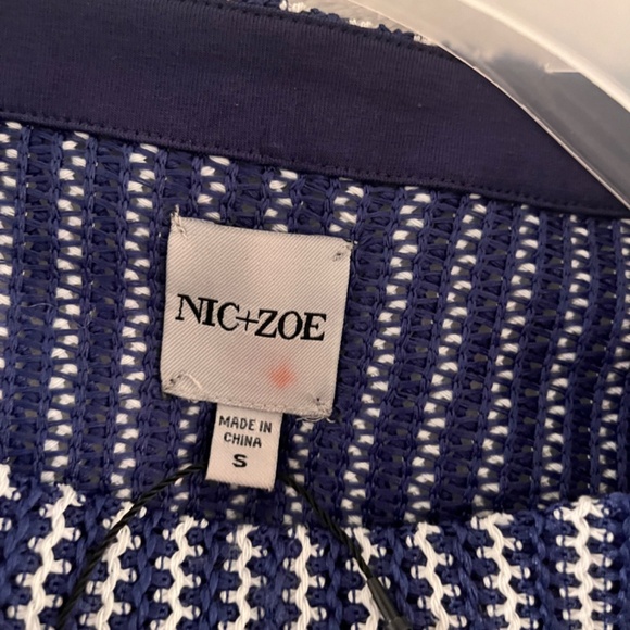 NIC + ZOE Zig Zag Blues Size L Top Lightweight Sweater Womens Blue White - Picture 14 of 14